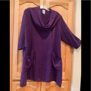 MATCH POINT Purple Linen Cowl Neck Tunic/Short Dress. Small